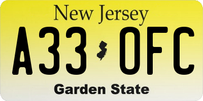 NJ license plate A33OFC