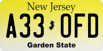 NJ license plate A33OFD