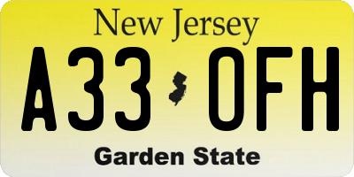 NJ license plate A33OFH