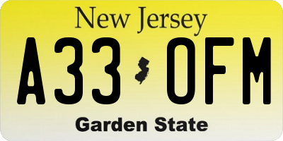 NJ license plate A33OFM
