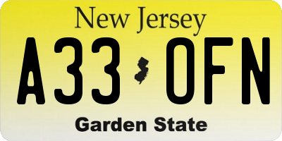NJ license plate A33OFN