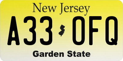 NJ license plate A33OFQ