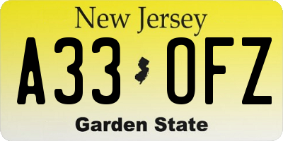 NJ license plate A33OFZ