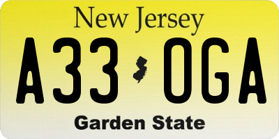 NJ license plate A33OGA