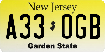NJ license plate A33OGB
