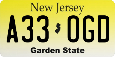 NJ license plate A33OGD