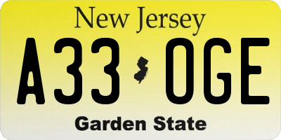 NJ license plate A33OGE