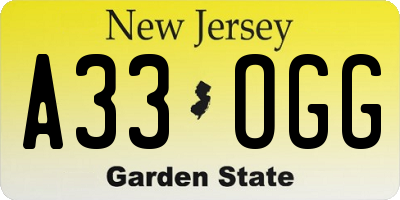 NJ license plate A33OGG