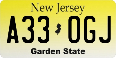 NJ license plate A33OGJ