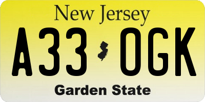 NJ license plate A33OGK