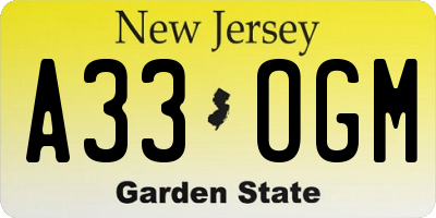 NJ license plate A33OGM