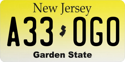 NJ license plate A33OGO