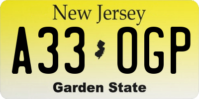 NJ license plate A33OGP