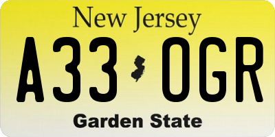 NJ license plate A33OGR