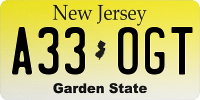NJ license plate A33OGT