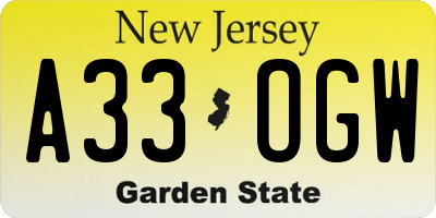 NJ license plate A33OGW