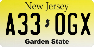 NJ license plate A33OGX