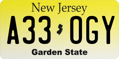 NJ license plate A33OGY