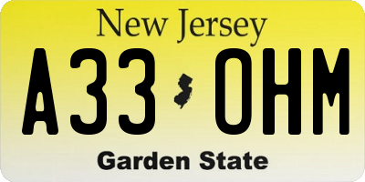 NJ license plate A33OHM