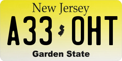 NJ license plate A33OHT