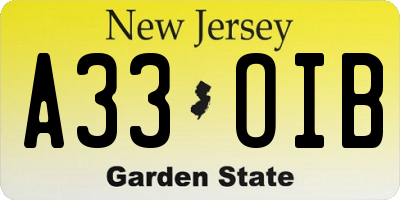 NJ license plate A33OIB