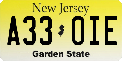 NJ license plate A33OIE