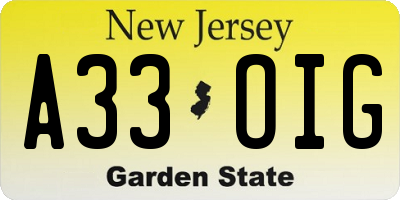 NJ license plate A33OIG