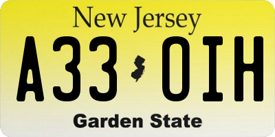 NJ license plate A33OIH