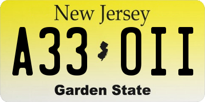NJ license plate A33OII
