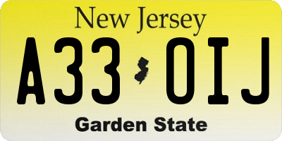 NJ license plate A33OIJ