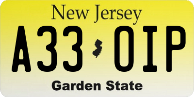 NJ license plate A33OIP