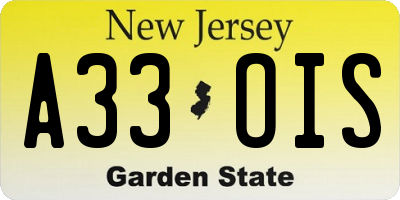 NJ license plate A33OIS