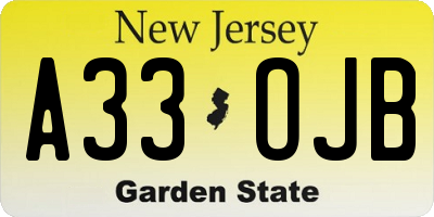 NJ license plate A33OJB