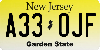 NJ license plate A33OJF