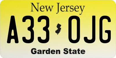 NJ license plate A33OJG