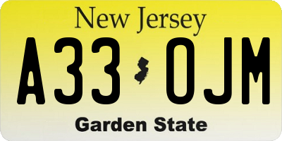 NJ license plate A33OJM