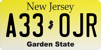 NJ license plate A33OJR