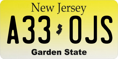NJ license plate A33OJS