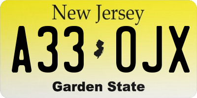 NJ license plate A33OJX