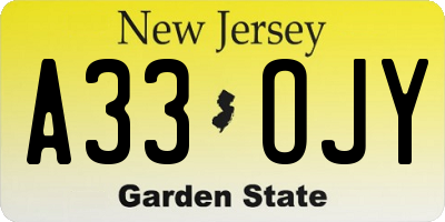 NJ license plate A33OJY