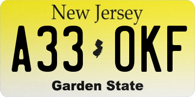 NJ license plate A33OKF