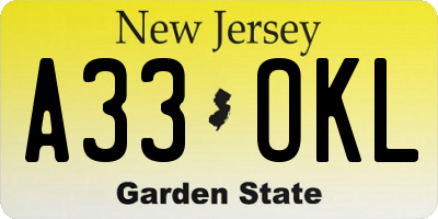 NJ license plate A33OKL