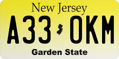NJ license plate A33OKM