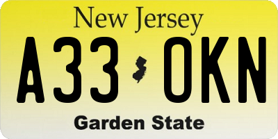 NJ license plate A33OKN