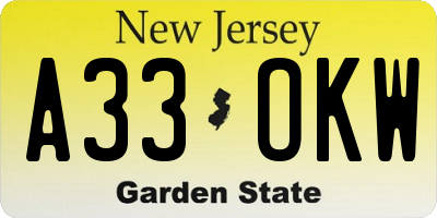 NJ license plate A33OKW