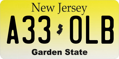 NJ license plate A33OLB