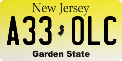 NJ license plate A33OLC