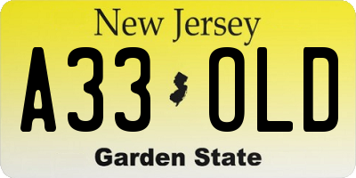 NJ license plate A33OLD