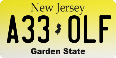 NJ license plate A33OLF