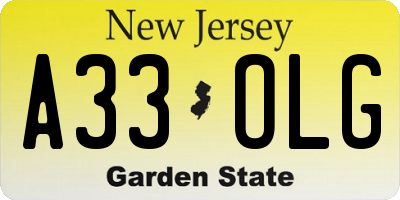 NJ license plate A33OLG